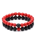 Bracelet pour couple en agate et pierre de lave noire de 8mm en rouge et noir élégant - Ensemble de 2 Pièces Rouge et Noir (N°6)