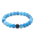 8mm weathered blue agate and black lava stone stretch bracelet for couples - Blue Vein Stone + 1 Black Lava Stone (No.1)