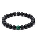 8mm black matte lava stone bracelet with a green striped natural agate bead for couples - Matte Black Beads With Single Malachite Texture Bead