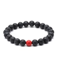 Lava stone beaded bracelet featuring a red turquoise marble bead for couples - Black Lava Stone With Single Red Crackle Bead