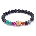 Detail of Eight Planets solar system bracelet with natural lava rock stones and colorful beads - B153-1 Energy Balance Style / Black Lava/Multicolor