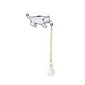 Creative white enamel cat brooch with gold chain and hanging pearl pendant for women - White Cat with Pearl