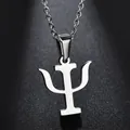 Collier symbole PSI en acier inoxydable poli avec finition argentée sur chaîne en O - Acier inoxydable / Couleur Acier