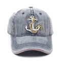 Berretto da baseball lavato vintage con ricamo ancora premium e motivo nautico - Regolabile / Blu scuro