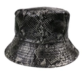 Fashionable reversible snake pattern bucket hat in black and white faux leather finish - 58cm / Black