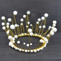 Handcrafted golden wire baby princess crown with white pearls for birthday cake or hair - 70 Gold + White Small Beads