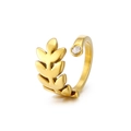 Anillo abierto minimalista de hoja dorada con textura cepillada y piedra de circón - US 7 / Dorado (KR39307-K)