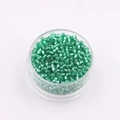 Emerald green 2mm glass seed beads with metallic finish in round transparent storage box - Peacock Green