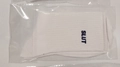 White cotton crew socks with black SLUT embroidery in clear plastic packaging - SLUT