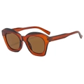 Fashionable amber cat-eye sunglasses with wide geometric frames and dark brown lenses - Tea Frame Tea Lens