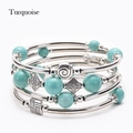 Multi-layer wrap bracelet with silver tubes and turquoise beads in a bohemian style - Turquoise Bracelet