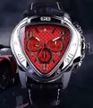 Jaragar triangle mechanical watch with red checkered dial and black leather strap - Triangle Mechanical Red Dial / Red