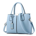 Light blue faux leather handbag with top handle, gold hardware and detachable strap - Lychee Texture / Lake Blue
