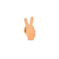 Enamel lapel pin featuring a victory hand gesture in pink with gold metal plating - Pink Peace Gesture