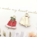 DIY Christmas bell charms in red and white enamel with golden bow for bracelets - 9907-Christmas Bell 15x20mm