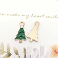 Green Christmas tree alloy charm with rhinestone inlay and golden textured back detail - 9903-Christmas Tree 10x20mm
