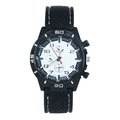 Men's sports racing watch with white multi-functional dial and black silicone strap - White Dial