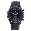 Men's sports watch with black silicone strap and vibrant green accents on the dial - Green