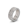Anillo clásico de plata con tres filas de circonitas y estructura geométrica - US 7 / Color Acero