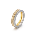 Modern two-tone stainless steel ring with double-row micro-pave crystals in gold and silver - Gold & Steel Color (KR47898-K)