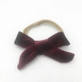 Soft burgundy velvet bow nylon headband for baby on a seamless nude elastic band - Burgundy