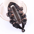 Large vintage bronze hair clip with floral and butterfly embossed details for ponytail - Two Flowers / Painted Red Copper