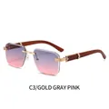 Gafas de sol sin montura con lentes degradadas gris rosa y patillas con veta de madera - Marco Dorado Lentes Gris Rosa (C3)