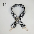 Close-up of black and white geometric woven wide strap with gold metal hooks and buckles - Black White Geometric Ethnic (11) / Silver Clasp
