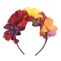 Floral bridal headpiece with colorful artificial roses for Halloween and theme parties - Yellow/Deep Red/Orchid