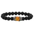 Handmade crown bracelet with black lava rock beads and yellow center stone detail - Lava Stone Black