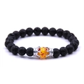 8mm schwarzes Lavastein Kronenarmband mit orangefarbener Harzperle im Punk-Stil - Lavastein Silber