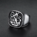Vintage silver stainless steel anchor signet ring with nautical embossed patterns - US 8 / Steel Color (18201)