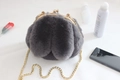 Cute dark gray plush rabbit ear handbag with golden chain and metallic kiss-lock closure - Dark Gray