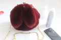 Cute bunny-shaped faux fur handbag in burgundy with a golden chain strap and clasp - Burgundy