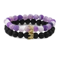 Bracciali di perle in pietra viola e lava nera con ciondoli a corona dorata - Set Pietra Lavica Oro