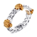 Two-tone stainless steel Cuban chain bracelet with golden lion head and crystal accents - Lion Head Two-tone Gold