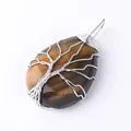Handmade wire wrapped teardrop pendant in silver finish featuring brown tiger eye stone - Tiger Eye Silver