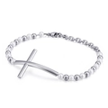 Fashion silver cross bracelet with white pearls and titanium steel beads for men and women - Cross Pearl Round Bead Splicing Style / Steel Color + White Pearl