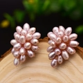 Elegant clusters of pink pearl earrings handcrafted with rose gold wire on wood - Pink