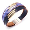 Multilayer leather wrap bracelet in blue and gold with a secure magnetic metal clasp - Purple + Navy