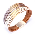 Multilayer bohemian PU leather wrap bracelet with gold magnetic clasp in brown and white - Grey + White