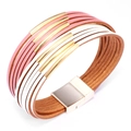Multilayer wrap leather bracelet in pink and white with golden magnetic buckle - Pink + White