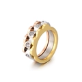 Dreischichtiger, dreifarbiger Stapelring in Roségold, Silber mit Zirkon und Goldstahl - US 7 / Dreifarbiger Wellen-Kombinationsstil (KR50112-K)
