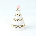 White birthday party hat with gold wave patterns and a pink pom pom on top - Gold Stamping White Pompom Hat