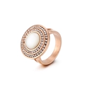 Rose gold stainless steel cocktail ring featuring white cat eye stone and pavé crystal halo - Rose Gold (KR45654-K)