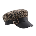 Gorra marinera con estampado de leopardo, visera de cuero negro y hebilla dorada - 57-58cm / Estampado de leopardo pequeño