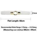 White elastic waist belt for dresses with gold interlocking circular metal buckle - Interlocking Ring (White)