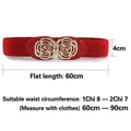 Ceinture élastique rouge avec boucle en métal double rose dorée pour robes - Boucle Rose (Rouge)