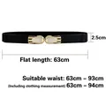 Women's 2.5cm wide black elastic waist belt with gold metallic buckle for dresses - Fish Buckle (Black)