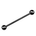 Primer plano del piercing industrial barbell negro en acero pulido con acabado de espejo - Negro